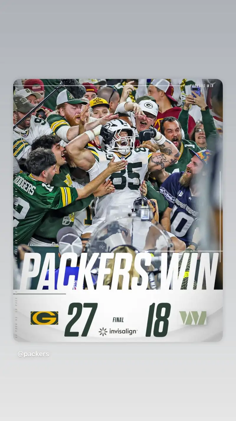 强势崛起！萨姆-豪瑟晒图庆祝NFL绿湾包装工队取胜